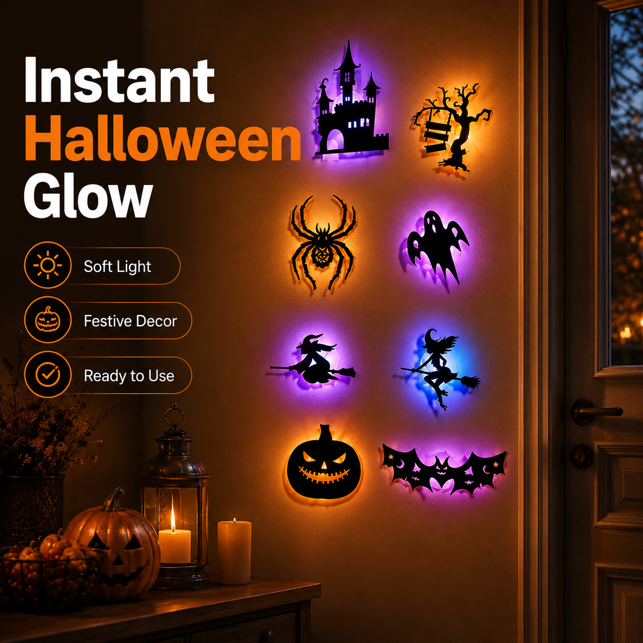 🥳2026 HOT SALE🥳💞50K+ SOLD!🎃👻 50% OFF! Halloween Glow in Dark Wall Stickers – LED glow, peel & stick, 3D silhouette thumbnail 2