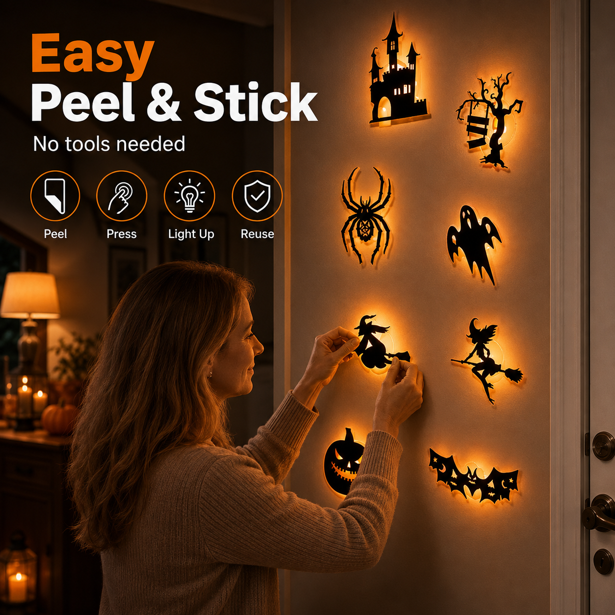 🥳2026 HOT SALE🥳💞50K+ SOLD!🎃👻 50% OFF! Halloween Glow in Dark Wall Stickers – LED glow, peel & stick, 3D silhouette thumbnail 4