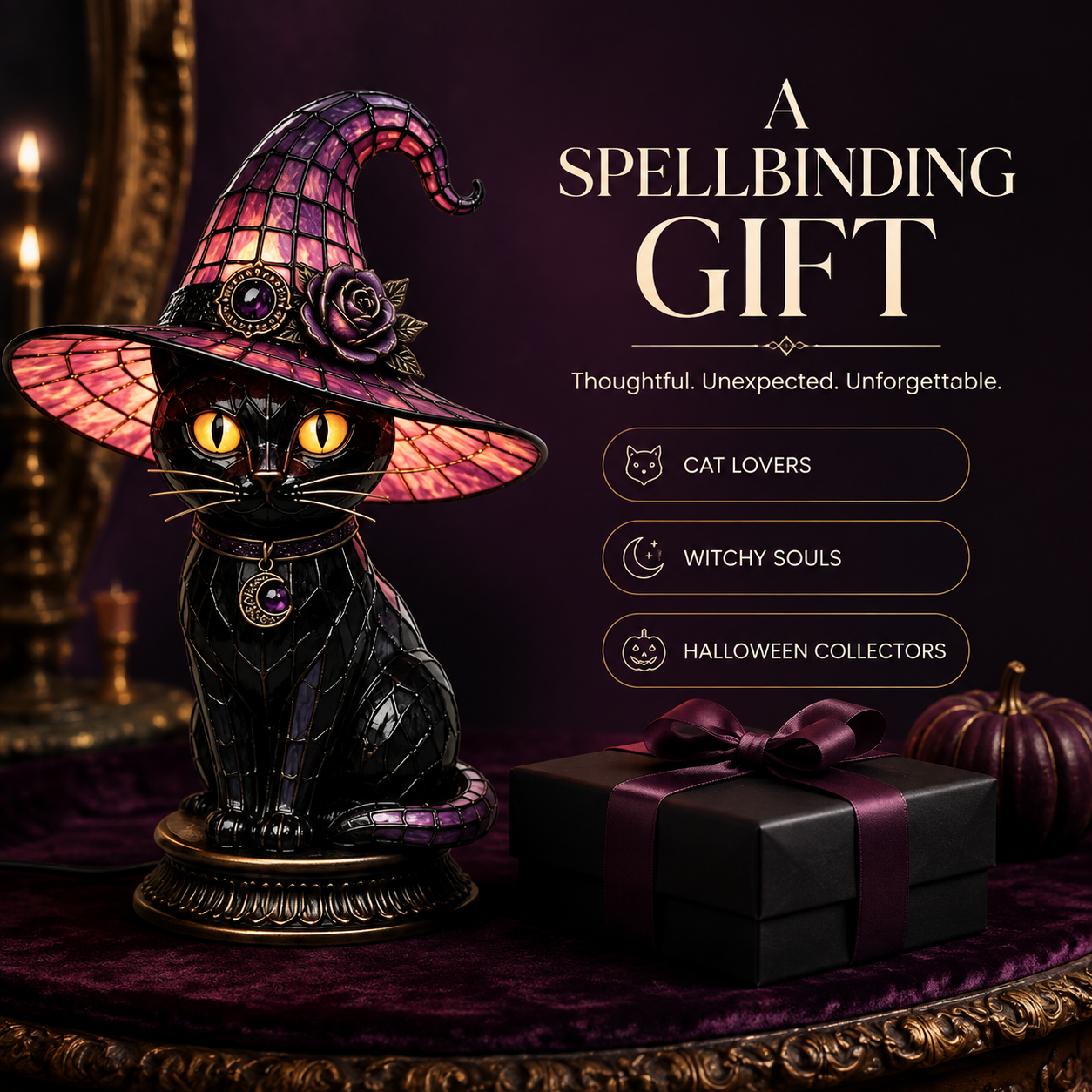 💥 50% off! 🔥Gothic Halloween Witch and Cat Table Lamp🐈 thumbnail 9