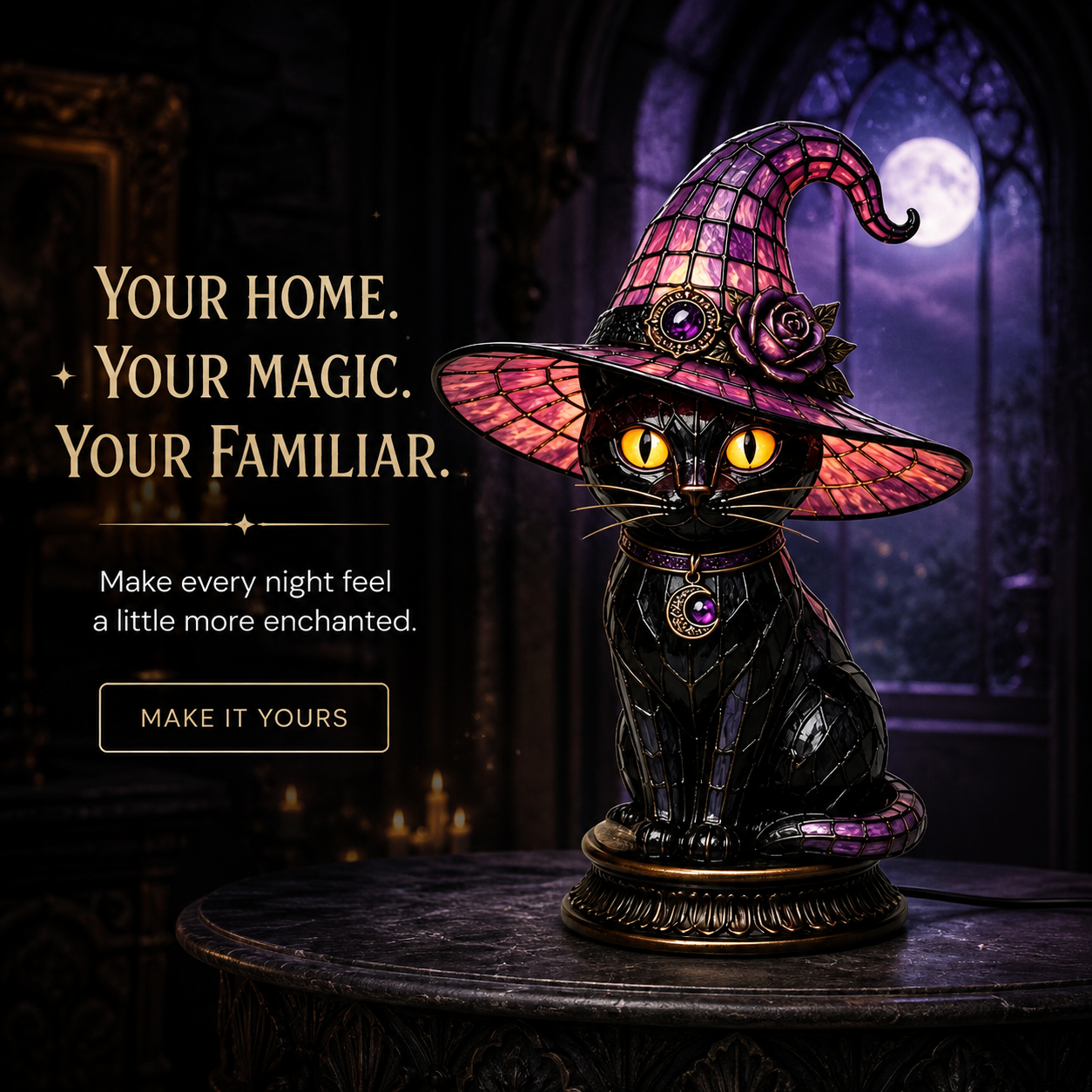 💥 50% off! 🔥Gothic Halloween Witch and Cat Table Lamp🐈 thumbnail 8