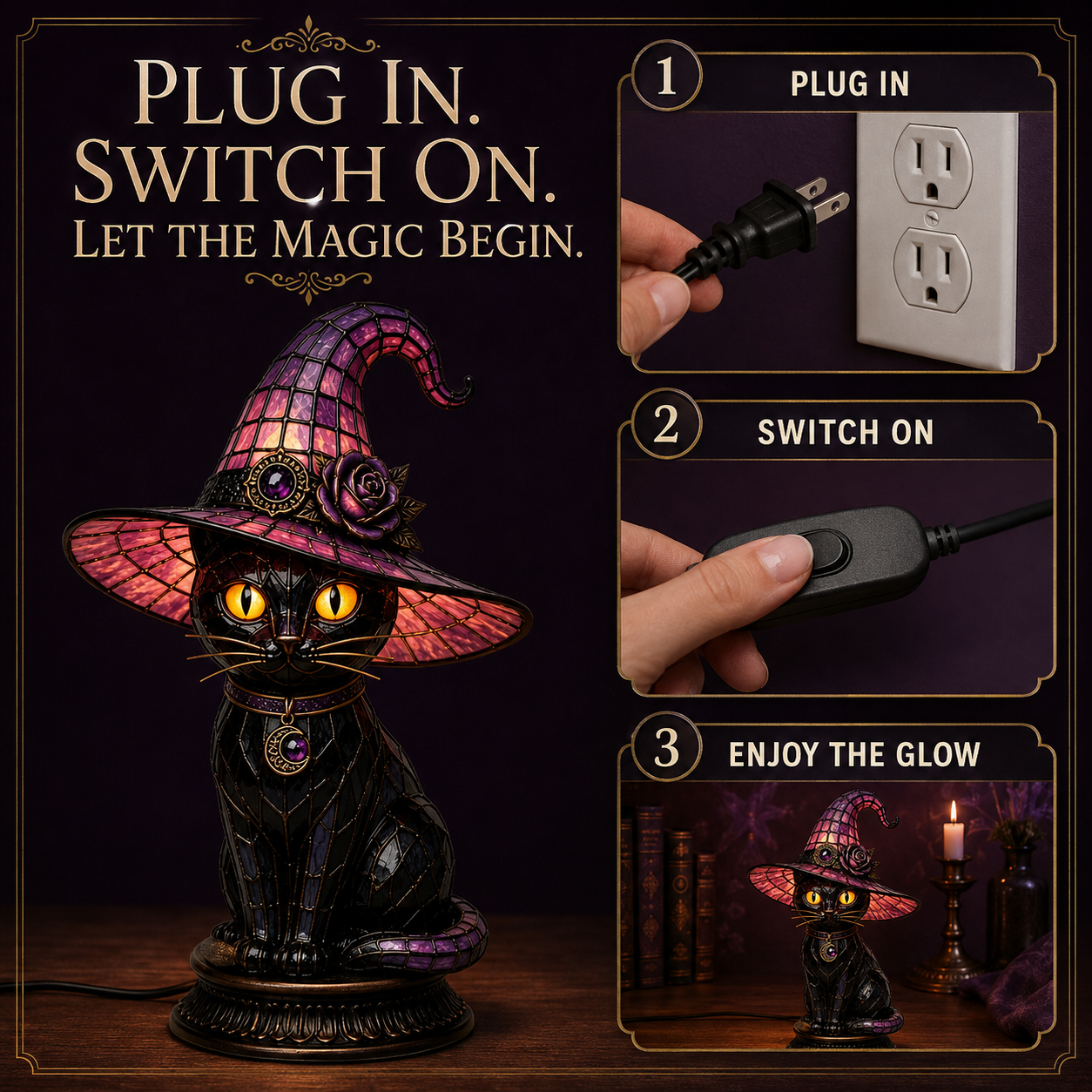 💥 50% off! 🔥Gothic Halloween Witch and Cat Table Lamp🐈 thumbnail 5