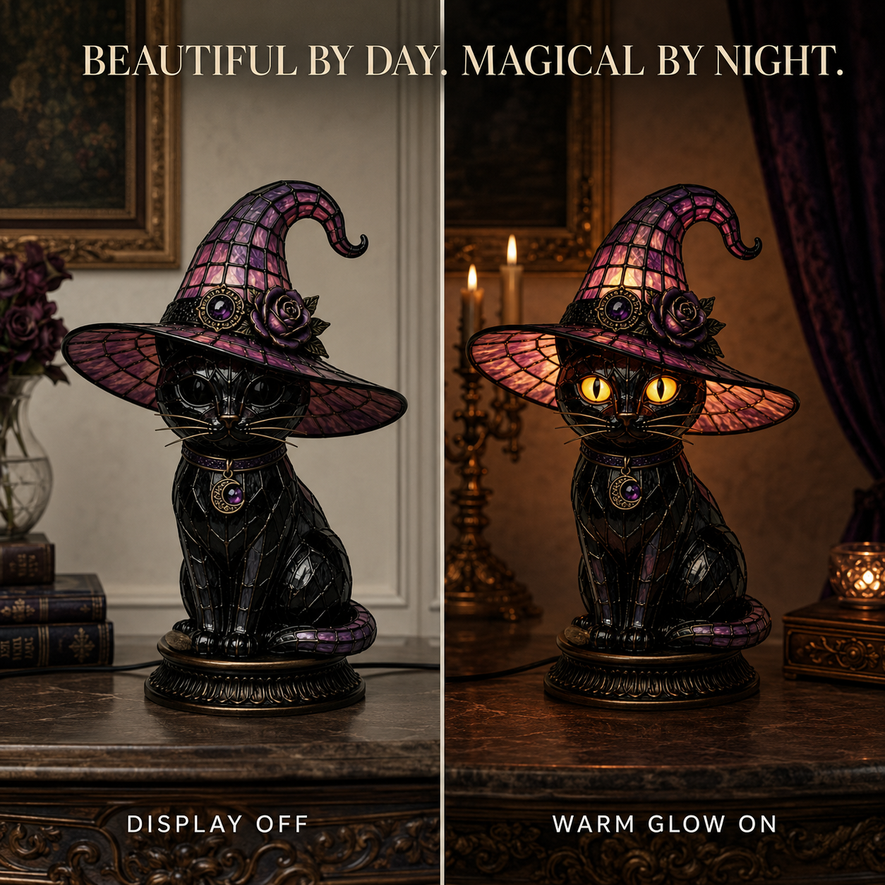 💥 50% off! 🔥Gothic Halloween Witch and Cat Table Lamp🐈 thumbnail 4