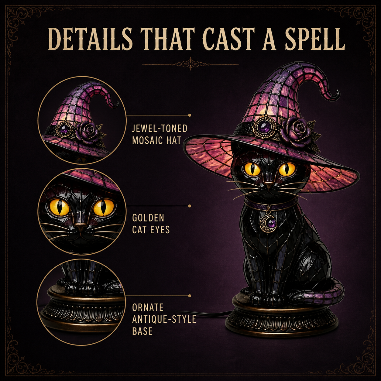 💥 50% off! 🔥Gothic Halloween Witch and Cat Table Lamp🐈 thumbnail 3