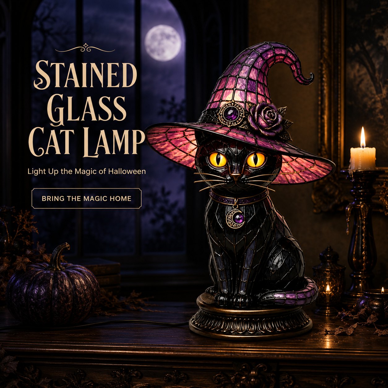 💥 50% off! 🔥Gothic Halloween Witch and Cat Table Lamp🐈 - Image 1