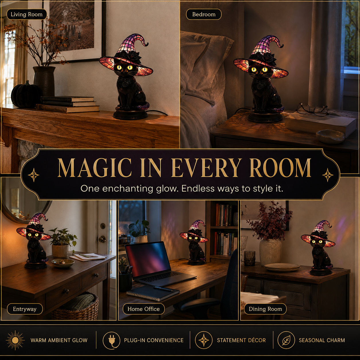 💥 50% off! 🔥Gothic Halloween Witch and Cat Table Lamp🐈 thumbnail 10