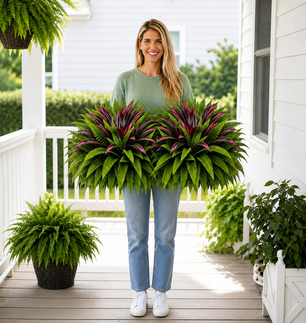 🔥LAST DAY SPECIAL 50% 🌿UV-Resistant Artificial Fern & Red Dracaena Decorative Plants – Full, Lush & Fade-Resistant! - Image 1
