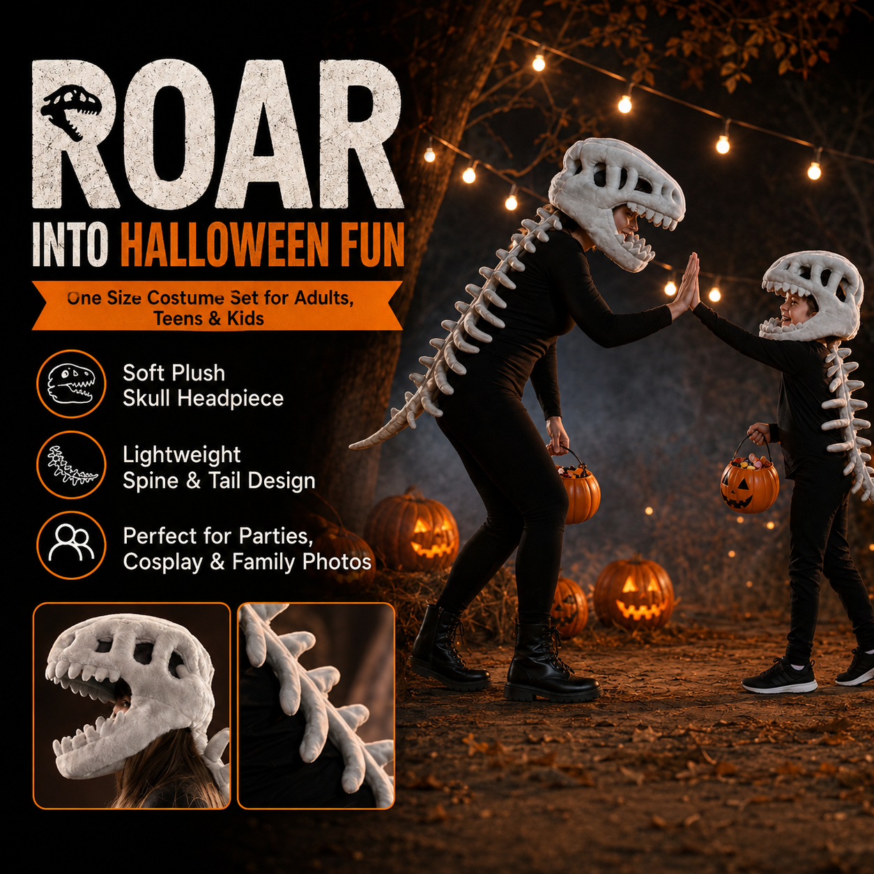 🎃 2026 HALLOWEEN SALE🎃💞56K+ SOLD!💛✨ 50% OFF! 🦕 3D Dinosaur Skeleton Costume 🦖💀 thumbnail 3