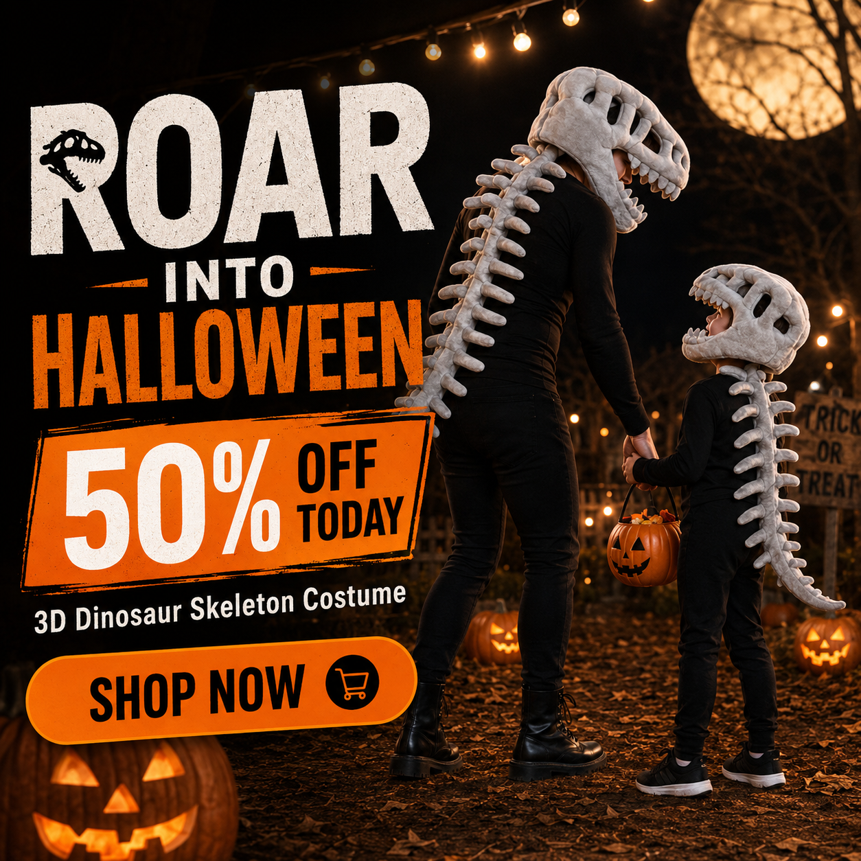 🎃 2026 HALLOWEEN SALE🎃💞56K+ SOLD!💛✨ 50% OFF! 🦕 3D Dinosaur Skeleton Costume 🦖💀 - Image 1