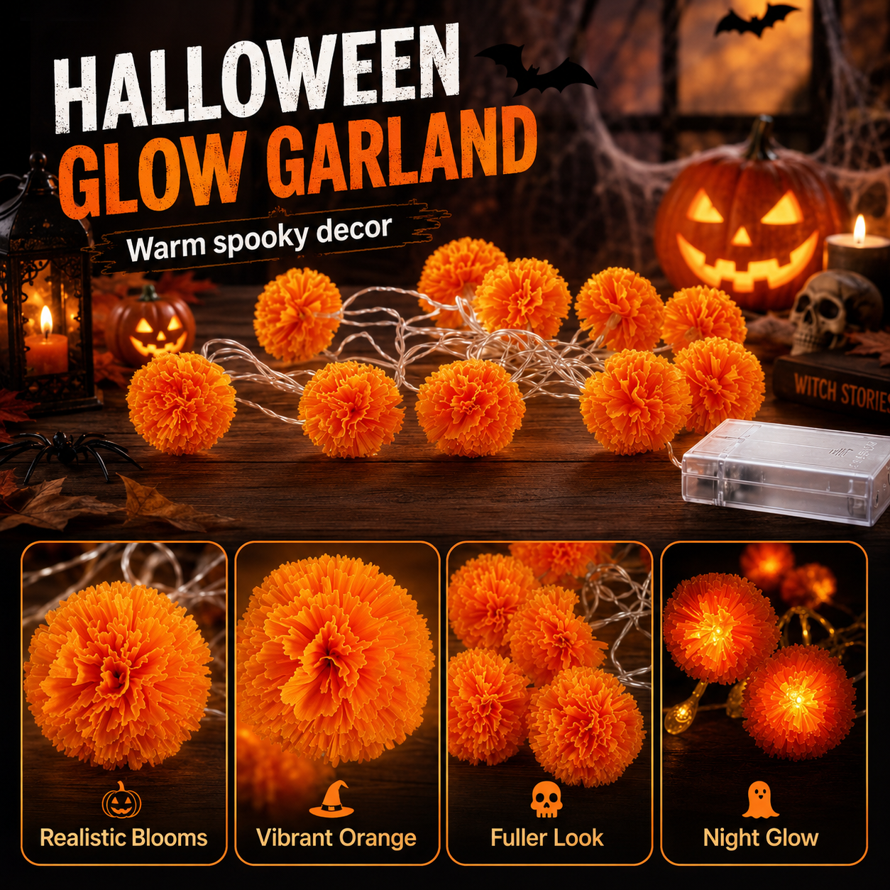 🎃✨ 60% OFF! LED Marigold Lights for Halloween – Sparkling Floral Garland for Autumn Decoration, Porch and Home 🧡🌼 thumbnail 5