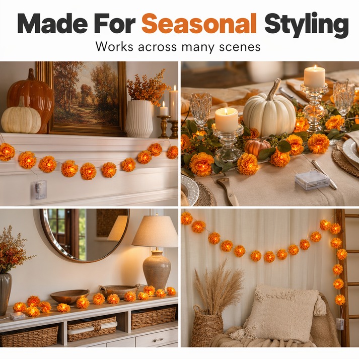 🎃✨ 60% OFF! LED Marigold Lights for Halloween – Sparkling Floral Garland for Autumn Decoration, Porch and Home 🧡🌼 thumbnail 10