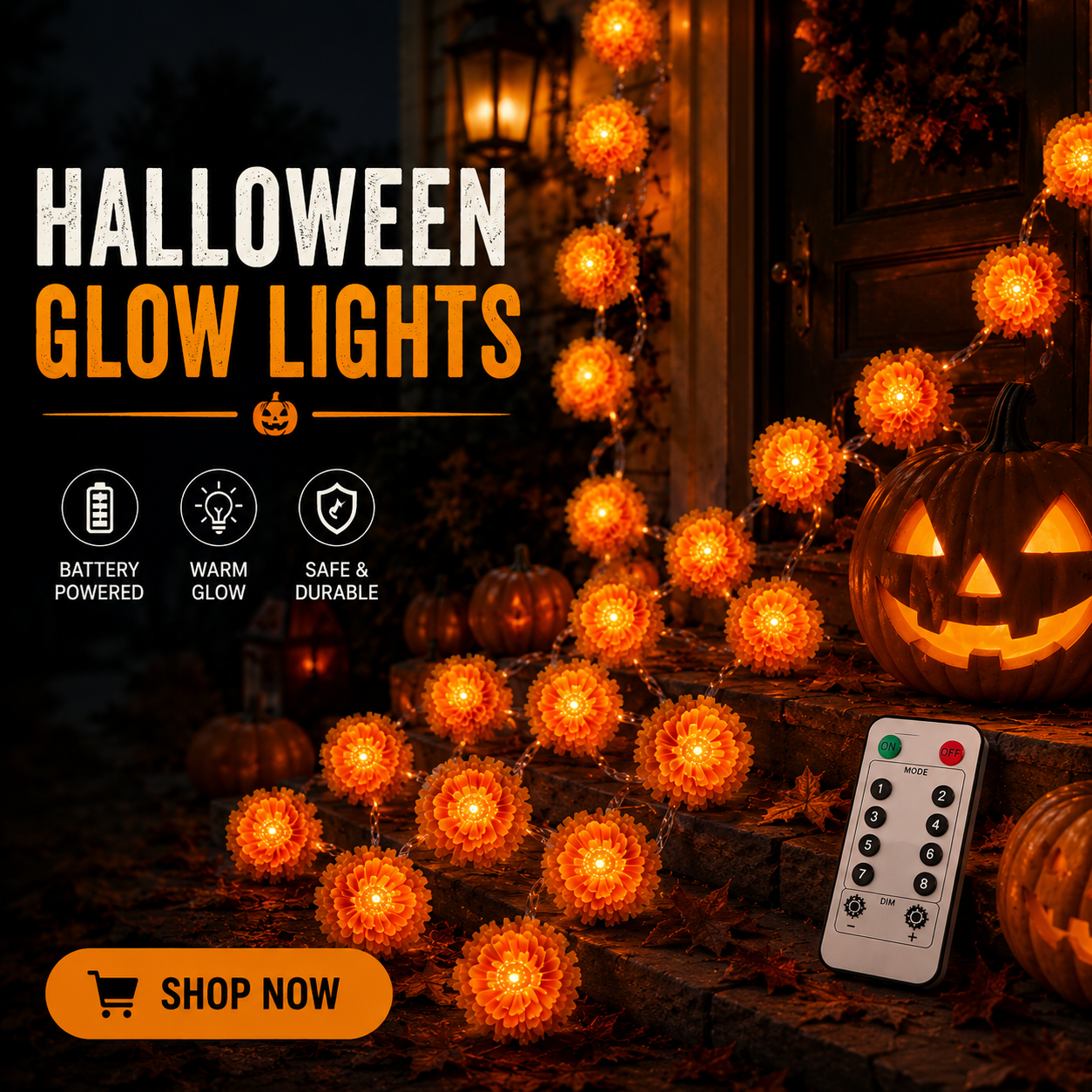 🎃✨ 60% OFF! LED Marigold Lights for Halloween – Sparkling Floral Garland for Autumn Decoration, Porch and Home 🧡🌼 - Image 1