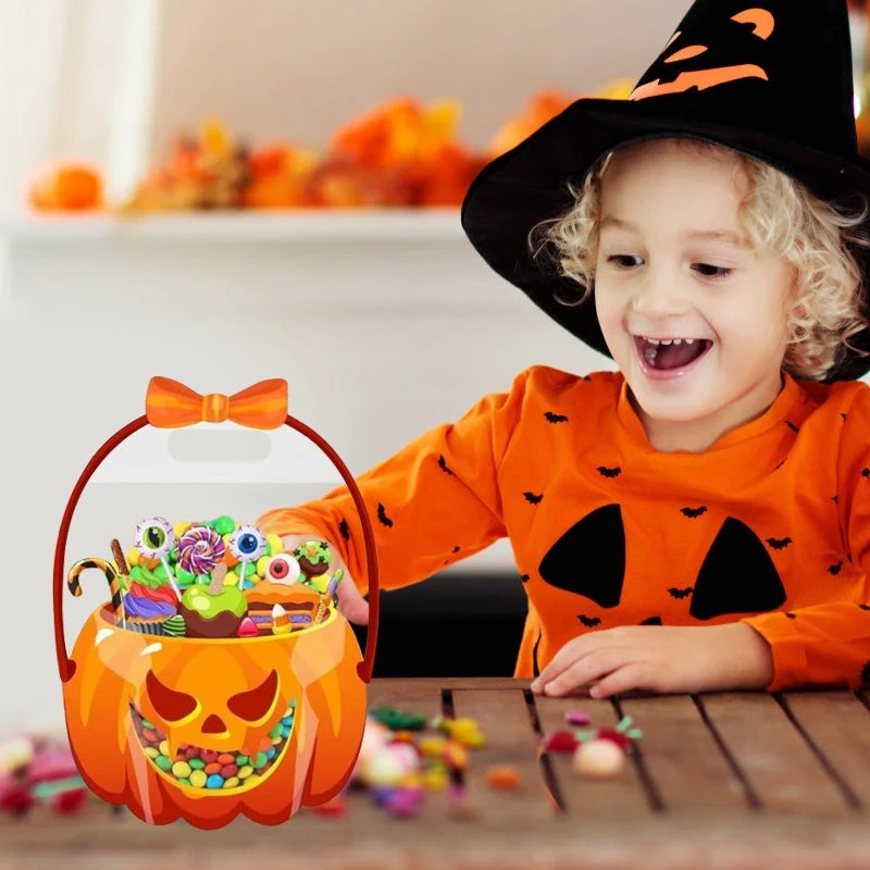 🎃Halloween Plastic Goodie Bags, Trick or Treat Candy Bags, Cauldron, Skeleton, Black Cat, Skull, Pumpkin Pattern Treat thumbnail 8