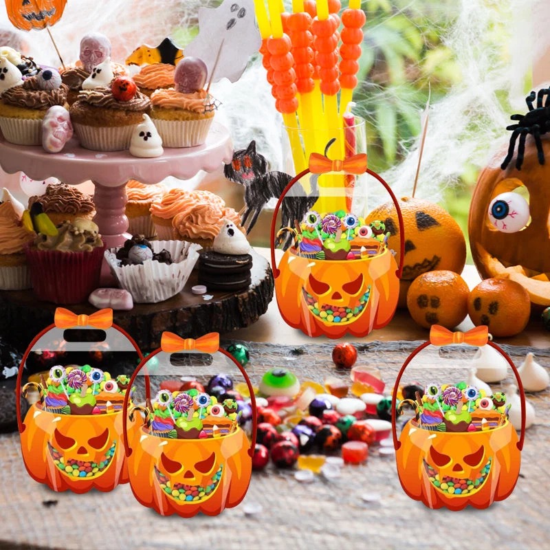 🎃Halloween Plastic Goodie Bags, Trick or Treat Candy Bags, Cauldron, Skeleton, Black Cat, Skull, Pumpkin Pattern Treat thumbnail 2