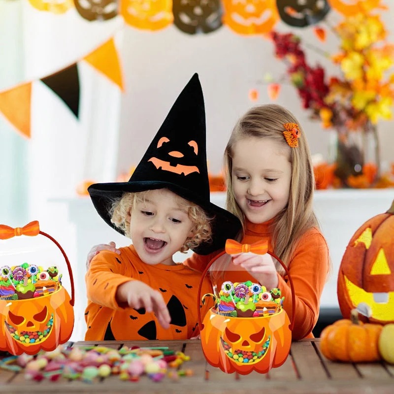 🎃Halloween Plastic Goodie Bags, Trick or Treat Candy Bags, Cauldron, Skeleton, Black Cat, Skull, Pumpkin Pattern Treat thumbnail 7