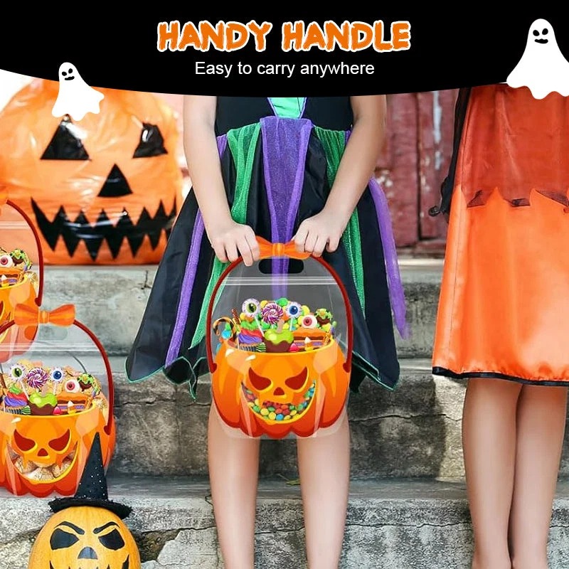 🎃Halloween Plastic Goodie Bags, Trick or Treat Candy Bags, Cauldron, Skeleton, Black Cat, Skull, Pumpkin Pattern Treat thumbnail 4