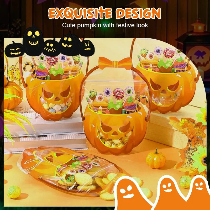 🎃Halloween Plastic Goodie Bags, Trick or Treat Candy Bags, Cauldron, Skeleton, Black Cat, Skull, Pumpkin Pattern Treat thumbnail 5