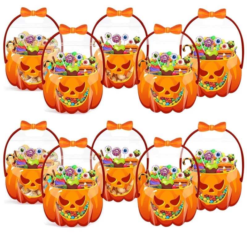 🎃Halloween Plastic Goodie Bags, Trick or Treat Candy Bags, Cauldron, Skeleton, Black Cat, Skull, Pumpkin Pattern Treat thumbnail 9