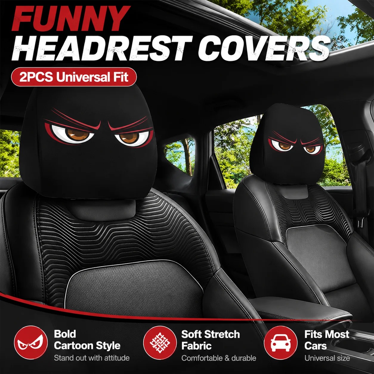 🔥HOT SALE 60% OFF😆 Funny Cartoon Car Headrest Covers – 2PCS Universal Fit 🚗 thumbnail 3
