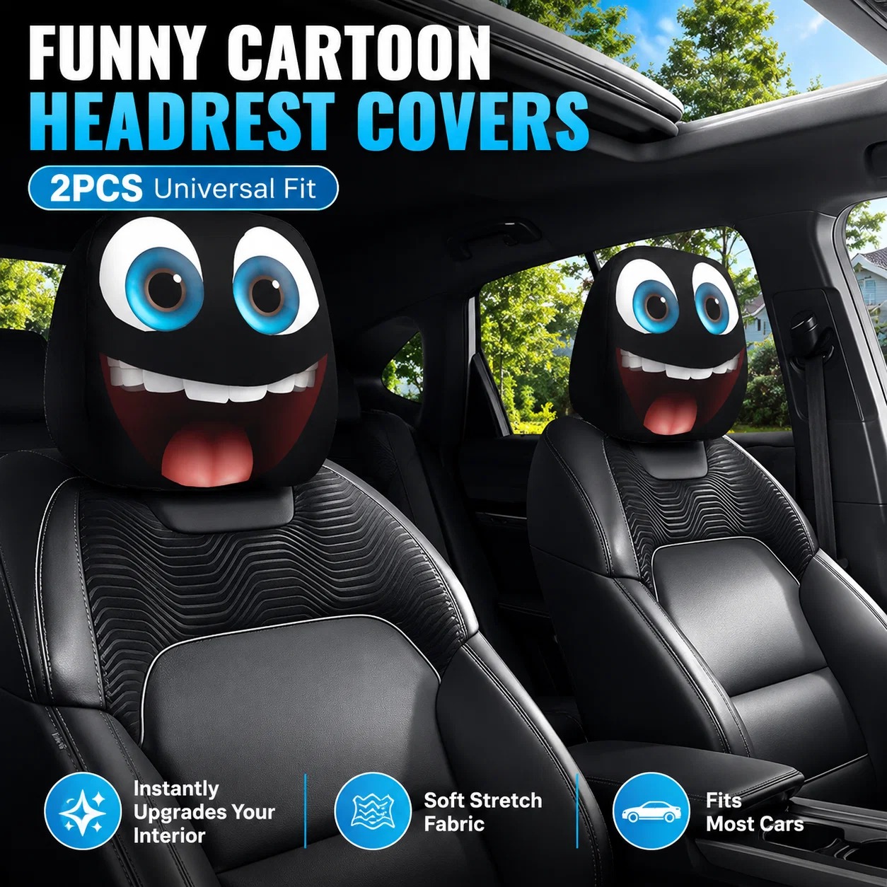 🔥HOT SALE 60% OFF😆 Funny Cartoon Car Headrest Covers – 2PCS Universal Fit 🚗 thumbnail 2