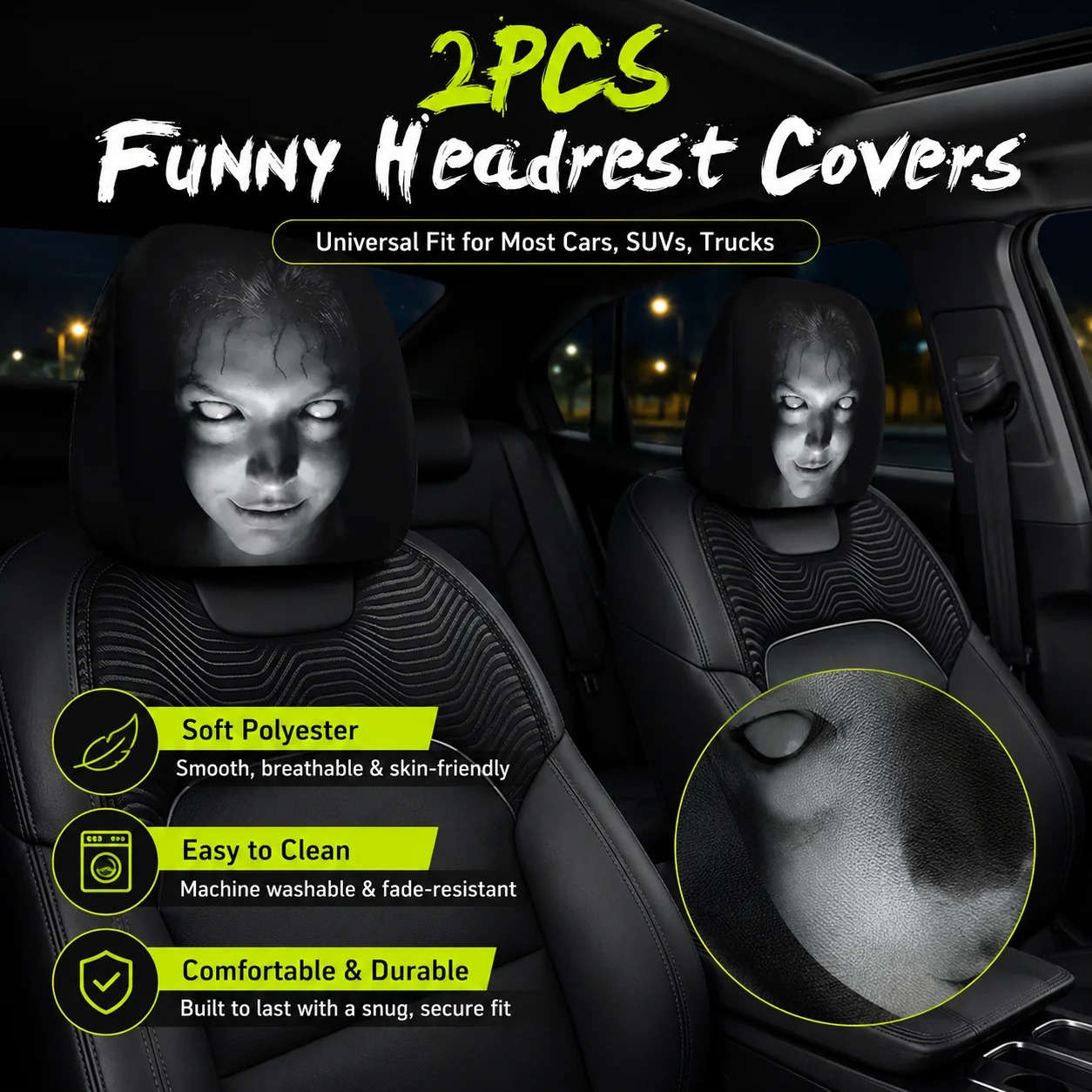 🔥HOT SALE 60% OFF😆 Funny Cartoon Car Headrest Covers – 2PCS Universal Fit 🚗 - Image 1