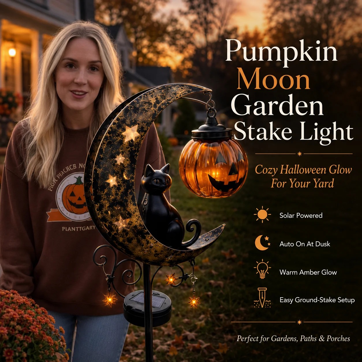 🔥 55% OFF TODAY 👻 Solar Halloween Garden Stake Light with Black Cat & Pumpkin - Image 1