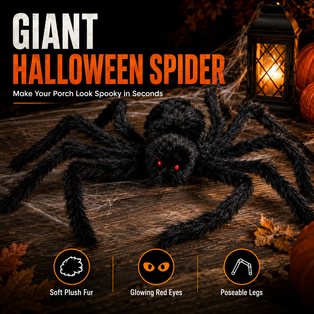 🕷️ Giant Halloween Spider Yard Decoration – Creepy Porch & Yard Decor ✨ - Image 1