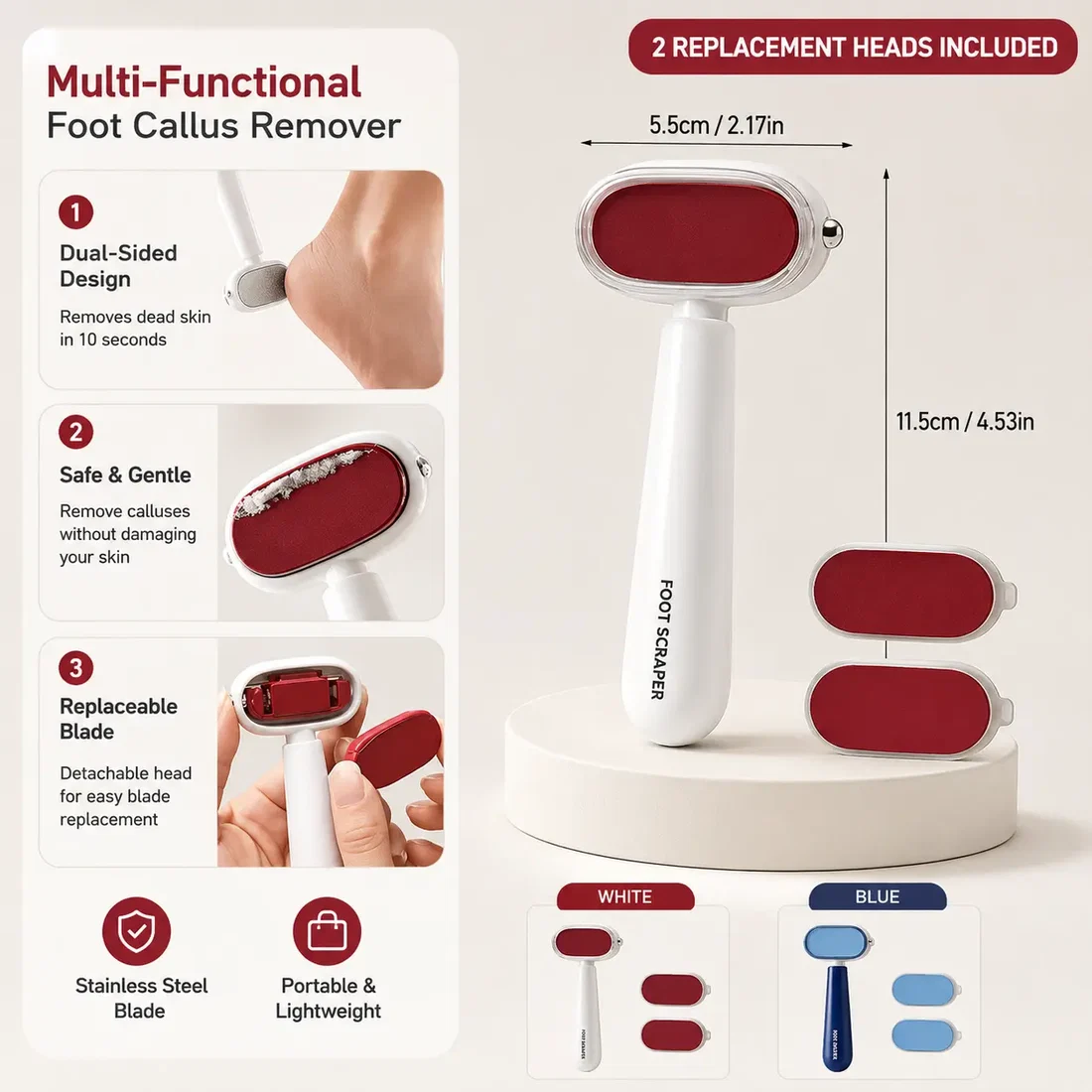 Dual-Sided Foot Callus Remover, Replaceable Stainless Steel Blade Foot Scraper 🦶 thumbnail 5
