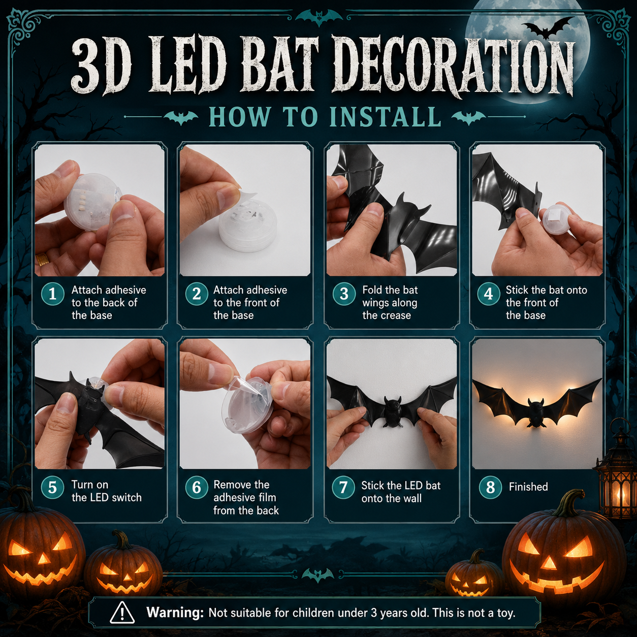 🦇LIMITED-TIME 50% OFF! ⏰Spooky 3D Bat LED Wall Light, Halloween Indoor Outdoor Wall Decoration Light👻 thumbnail 6