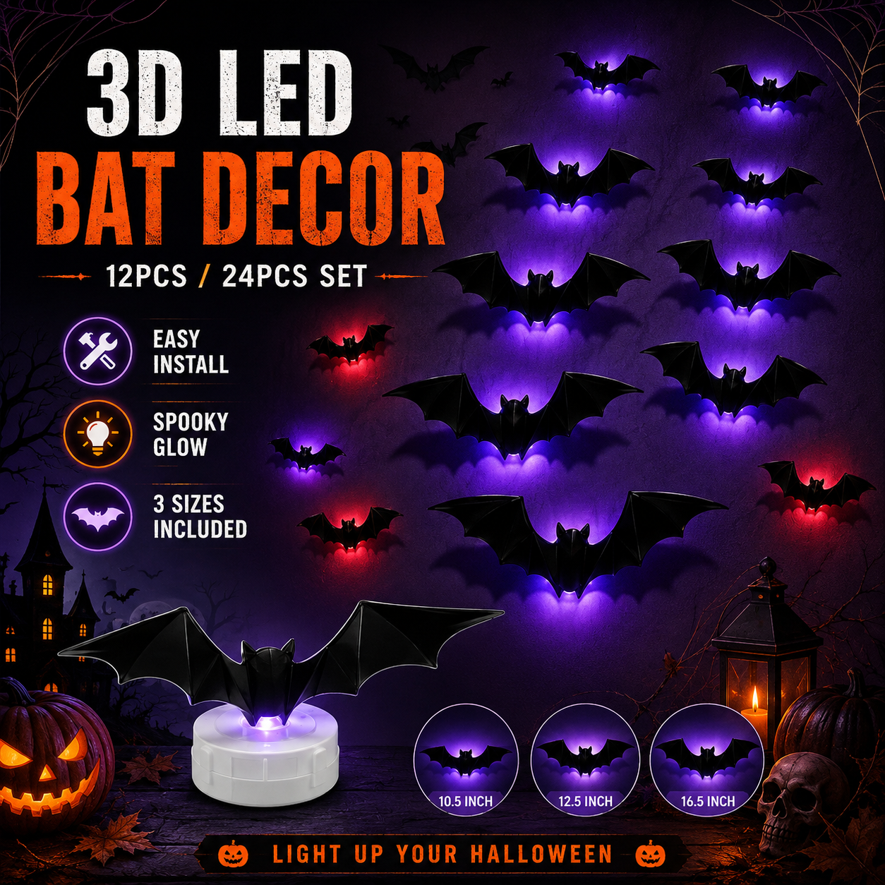 🦇LIMITED-TIME 50% OFF! ⏰Spooky 3D Bat LED Wall Light, Halloween Indoor Outdoor Wall Decoration Light👻 thumbnail 7
