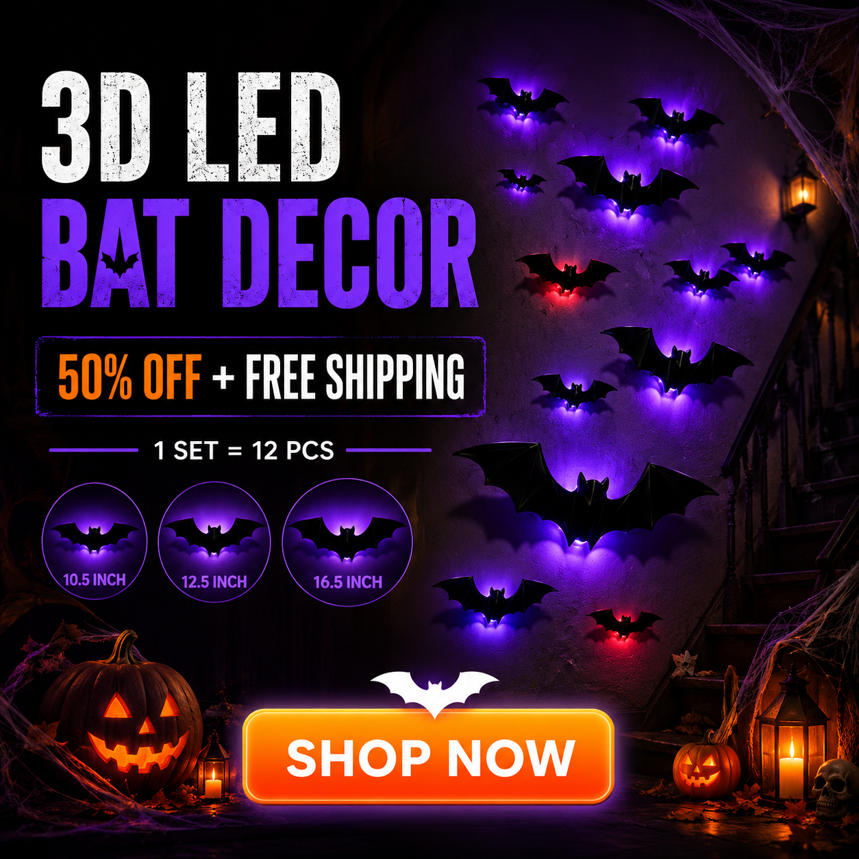 🦇LIMITED-TIME 50% OFF! ⏰Spooky 3D Bat LED Wall Light, Halloween Indoor Outdoor Wall Decoration Light👻 - Image 1