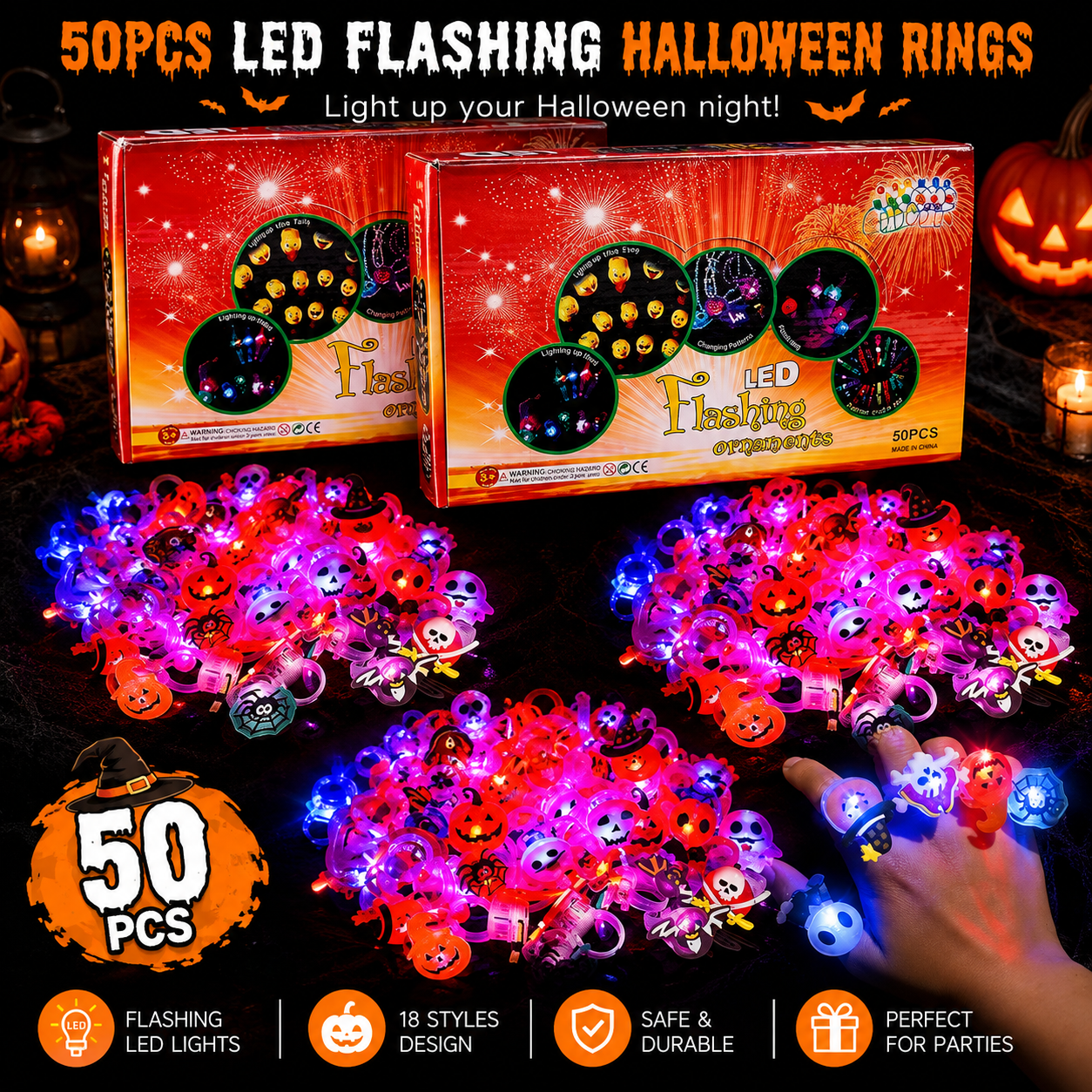 🔥🎃Spooky Season Hot Sale 50% OFF‼️✨LED Light Halloween Glowing Ring 💍| Flashing Light‑Up Party Favor for Halloween 🎃 thumbnail 7