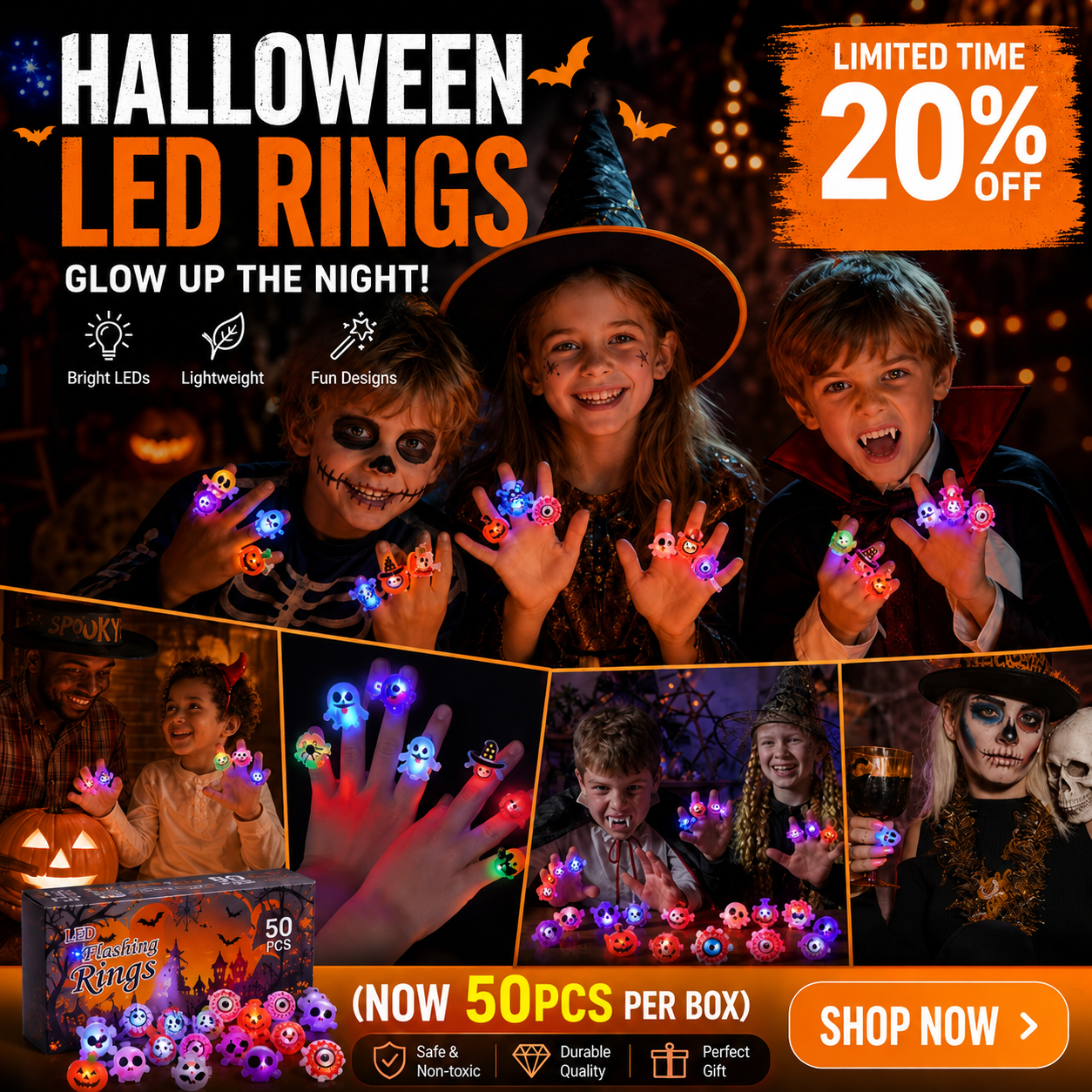 🔥🎃Spooky Season Hot Sale 50% OFF‼️✨LED Light Halloween Glowing Ring 💍| Flashing Light‑Up Party Favor for Halloween 🎃 thumbnail 3
