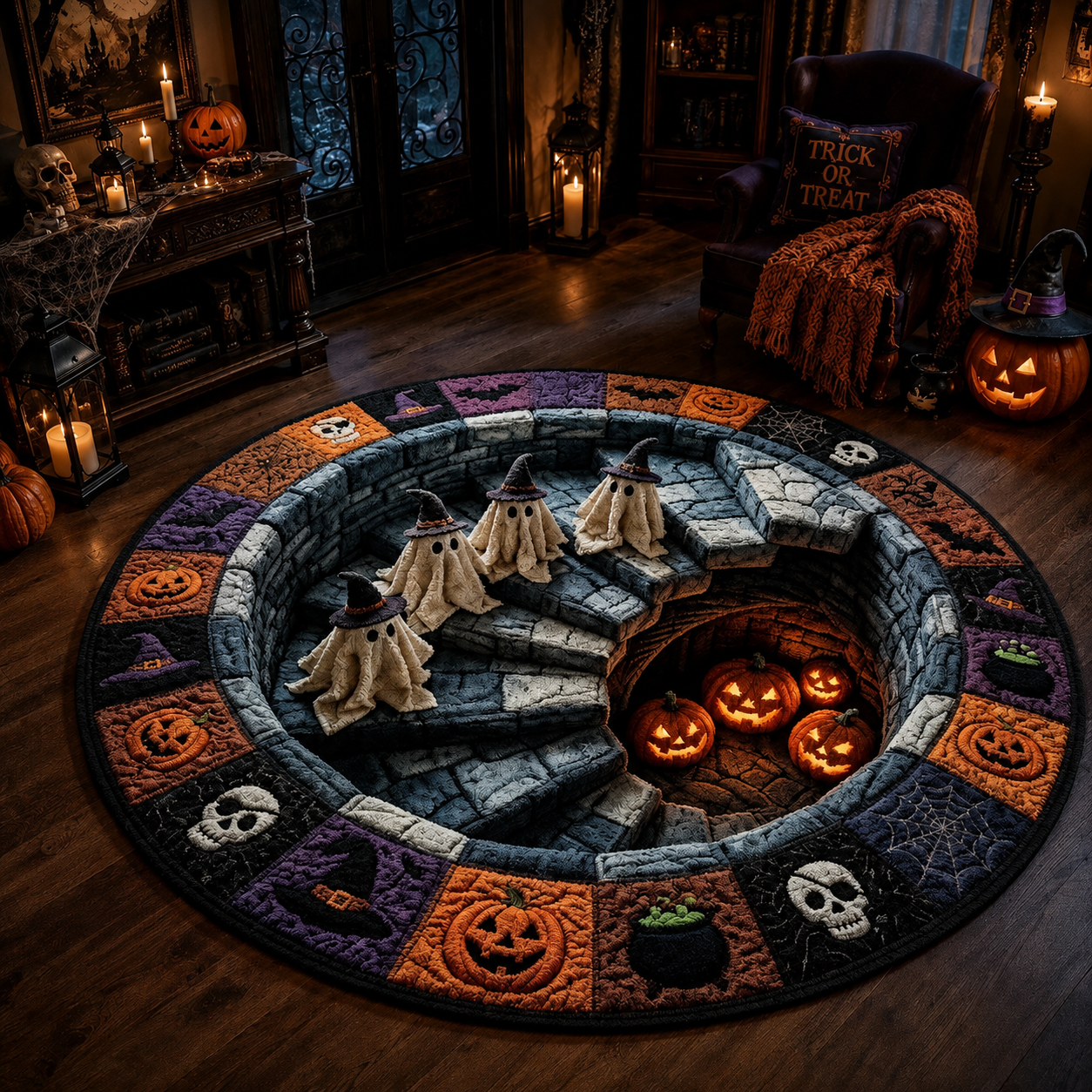 🔥 Last Day 60% OFF - 3D Haunted Staircase Round -Rug – Spooky Halloween Optical Illusion thumbnail 5