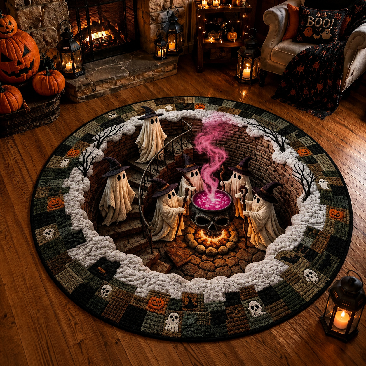 🔥 Last Day 60% OFF - 3D Haunted Staircase Round -Rug – Spooky Halloween Optical Illusion thumbnail 6