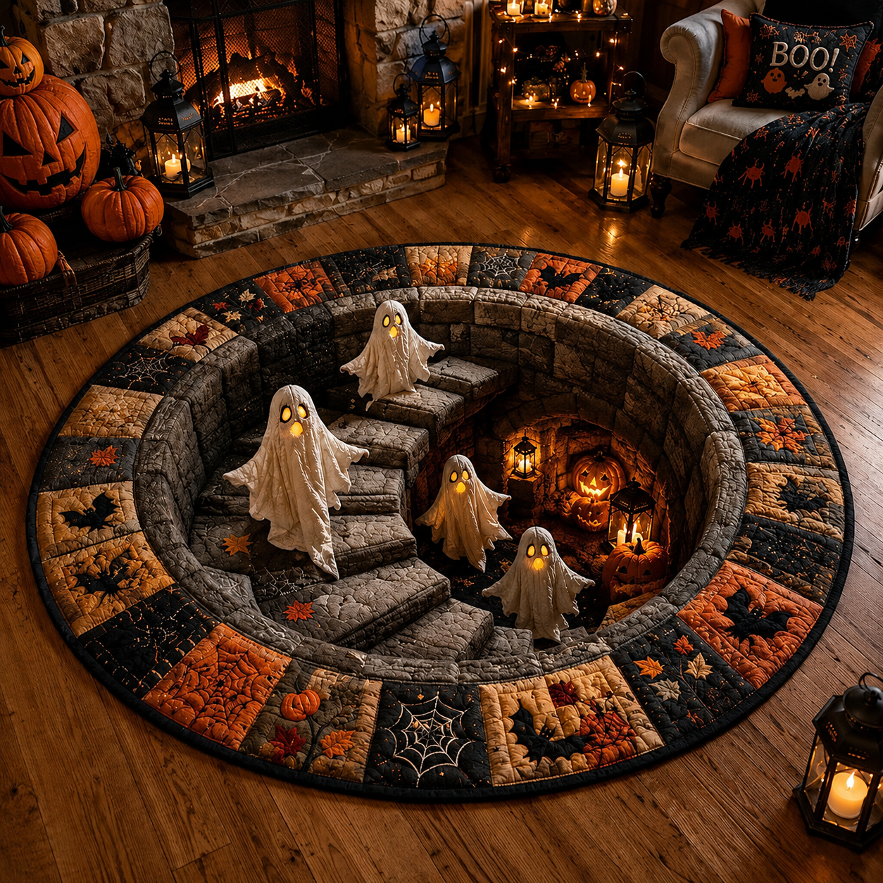 🔥 Last Day 60% OFF - 3D Haunted Staircase Round -Rug – Spooky Halloween Optical Illusion thumbnail 3