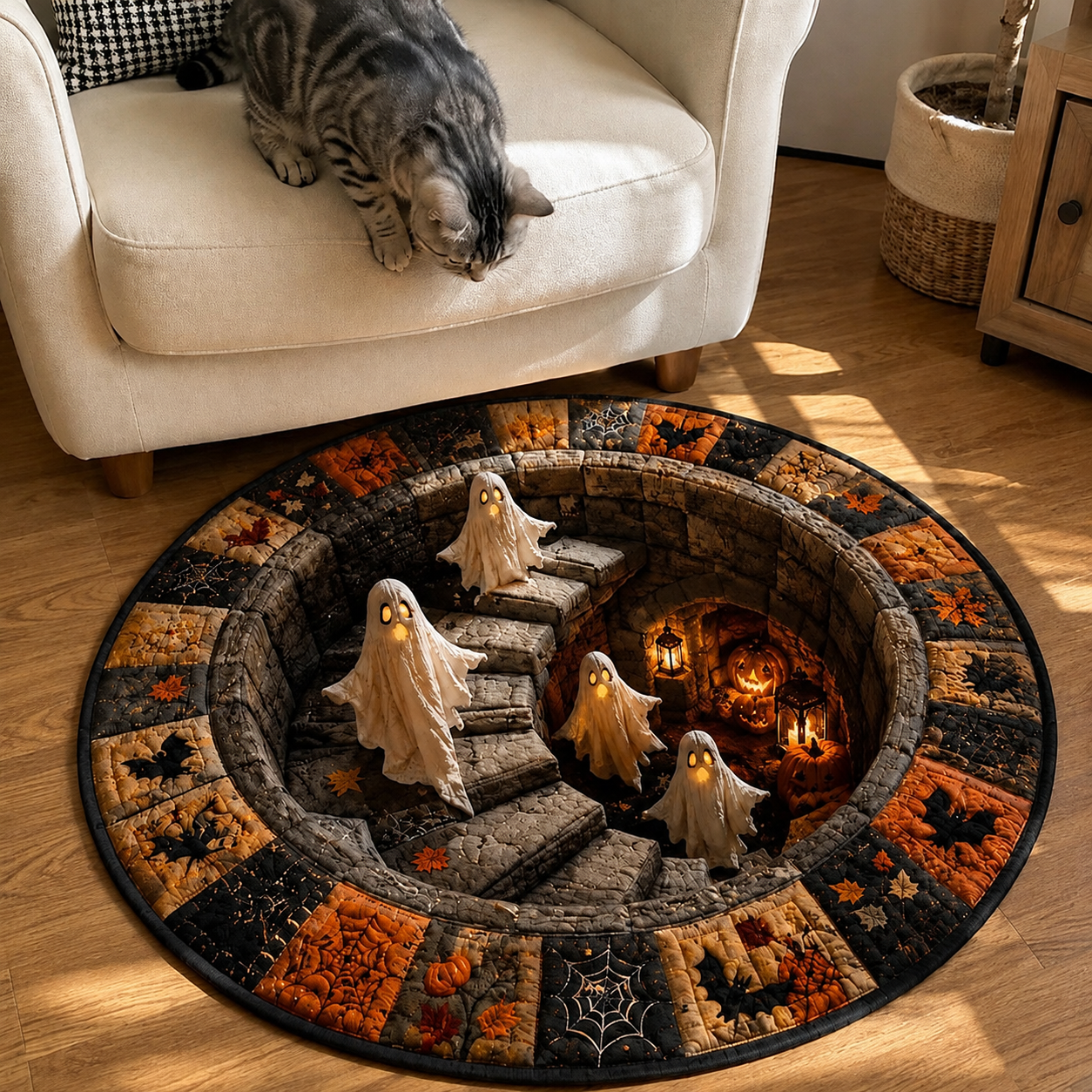 🔥 Last Day 60% OFF - 3D Haunted Staircase Round -Rug – Spooky Halloween Optical Illusion thumbnail 2