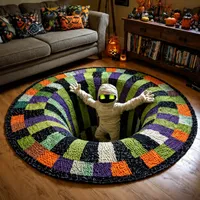 🎃3D Haunted Staircase Round -Rug – Spooky Halloween Optical Illusion🎉 thumbnail 9