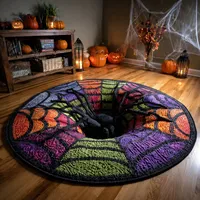 🎃3D Haunted Staircase Round -Rug – Spooky Halloween Optical Illusion🎉 thumbnail 16