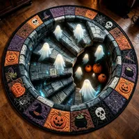 🎃3D Haunted Staircase Round -Rug – Spooky Halloween Optical Illusion🎉 thumbnail 28