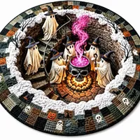 🎃3D Haunted Staircase Round -Rug – Spooky Halloween Optical Illusion🎉 thumbnail 32
