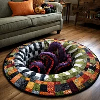 🎃3D Haunted Staircase Round -Rug – Spooky Halloween Optical Illusion🎉 thumbnail 44