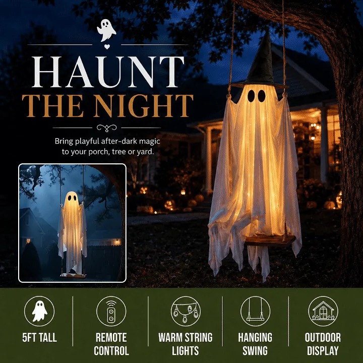 🎄👻 ✨ 60,000+ Sold — LED Swinging Ghost Halloween Decoration - Image 1