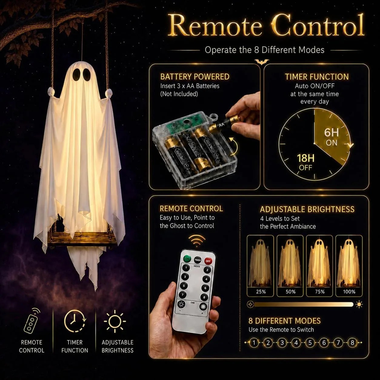 🎄👻 ✨ 60,000+ Sold — LED Swinging Ghost Halloween Decoration thumbnail 6