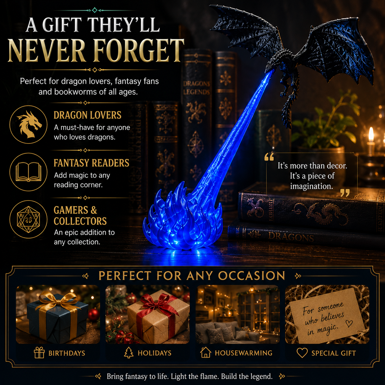 Fire breathing dragon fantasy display gift idea