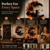 🔥Last Day 60% OFF - 🐈‍⬛🌙Gothic Cat Halloween Wreath | Floral Door Decor thumbnail 2