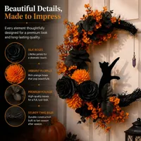 🔥Last Day 60% OFF - 🐈‍⬛🌙Gothic Cat Halloween Wreath | Floral Door Decor thumbnail 4