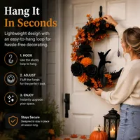 🔥Last Day 60% OFF - 🐈‍⬛🌙Gothic Cat Halloween Wreath | Floral Door Decor thumbnail 5