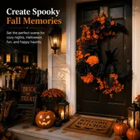 🔥Last Day 60% OFF - 🐈‍⬛🌙Gothic Cat Halloween Wreath | Floral Door Decor thumbnail 3