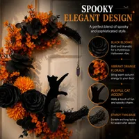 🔥Last Day 60% OFF - 🐈‍⬛🌙Gothic Cat Halloween Wreath | Floral Door Decor thumbnail 6