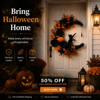 🔥Last Day 60% OFF - 🐈‍⬛🌙Gothic Cat Halloween Wreath | Floral Door Decor thumbnail 1